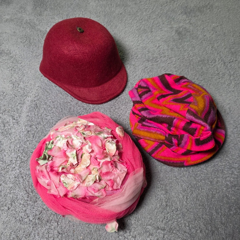Arlington Hats & Unbranded Women OS Hat Lot Red Pink Floral Pillbox Fascinator